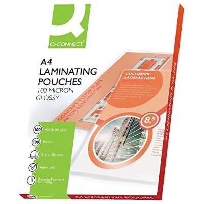 Image of Q Connect A4 Laminating Pouches 200 Micron Gloss Pk 100 KF04115
