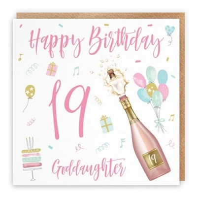 Image of Hunts England Goddaughter 19th Birthday Card Happy 19 Champagne Collection