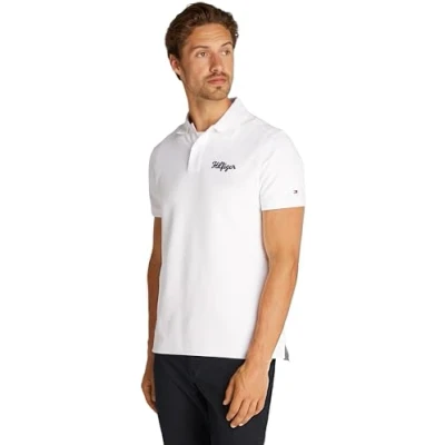 Image of Tommy Hilfiger Men&#039;s Chainstitch Regular Fit Short Sleeve Polo Shirt, White (White), S