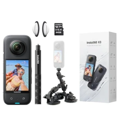 Image of Insta360 X3 360 Degree Action Camera x Fat Gecko PREMIUM CAR MOUNT Kit for Vehicle Drone / 3rd Person/GTA Video inc: Invisible Selfie Stick, Lens Guards + 64GB