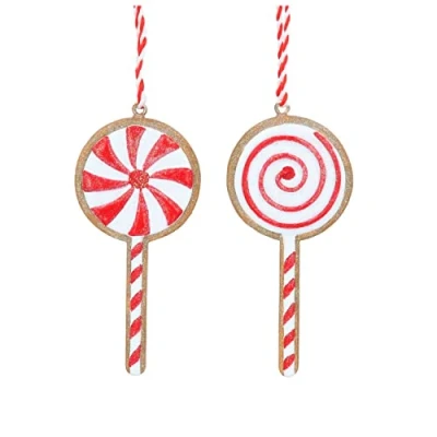 Image of Gisela Graham Christmas Tree Decoration Resin Gingerbread Lollipop One Supplied
