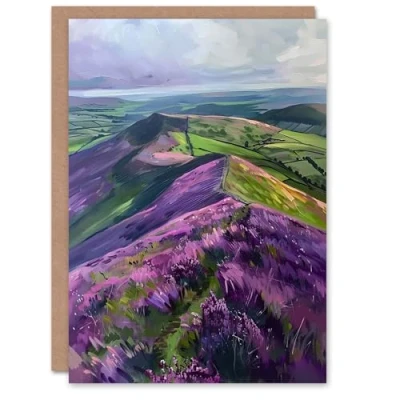Image of Artery8 Personalised Heather Flowers Mam Tor Peak District Landscape For Him Or Her Art Birthday Card