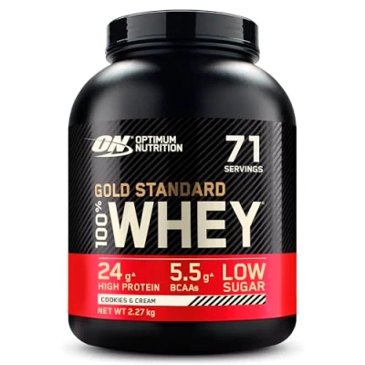 Image of Optimum Nutrition Gold Standard Whey Protein Powder, Cookies and Cream, 71 Servings, 2.27kg