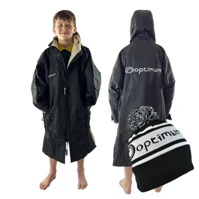 Image of Optimum Drywrap Long Sleeve Quick Dry Changing Robe Windproof, Oversized Poncho Coat Perfect for Outdoor &amp; Surfing, Water Sports XS Youth, Black