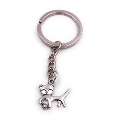 Image of H Customs Cat with Wollkneul Ball keyring pendant silver metal
