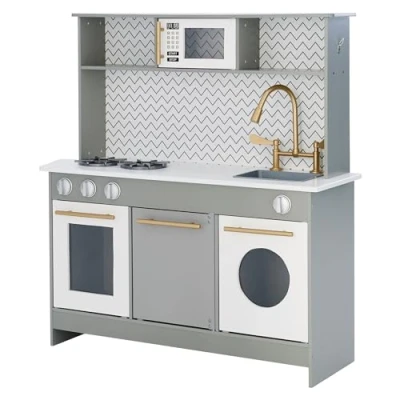 Image of Teamson Kids Berlin Modern Wooden Pretend Toy Kitchen With 6 Role Play Accessories UK TD 12681A