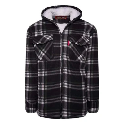 Image of High Mount Unisex/Men&#039;s Fleece Naxter Sherpa Fur Lined Lumberjack Check Hoodie (Black, 2XL)