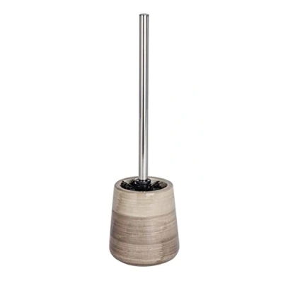 Image of WENKO Toilet Brush and Holder Pottery of Ceramic in Sand Beige, 12.5 x 39.5 cm