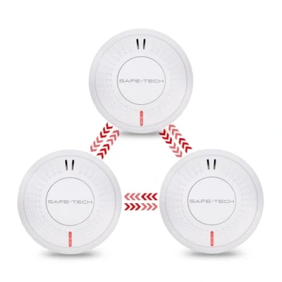 Image of SAFE TECH Smoke Alarm, Wireless Interconnected Detector 10 Year Battery with Photoelectric Sensor, Fire Alarm LED Indicator Low and Fault Warning for House Bedroom, 3 Packs