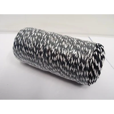 Image of 2 metres of 2mm Bakers Twine Cord Rope String Thread White and Black Stripe Butchers mm