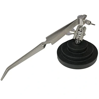 Image of Jewellers Tools 3rd Hand Base Vice &amp; Curved Steel Tweezer : Adjustable Tweezers Soldering Craft Watch Set (275)