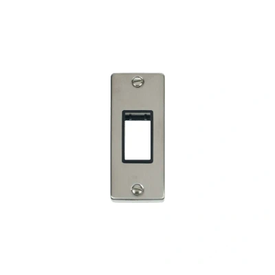 Image of Click Deco 1G MiniGrid Single Aperture Unfurnished Architrave Plate Stainless Steel Black Inserts