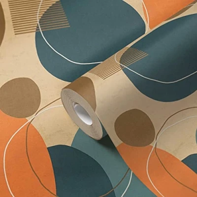 Image of A.S. Création 385951 Circles Wallpaper Colourful Beige Orange 70s Design 10.05 x 0.53 m