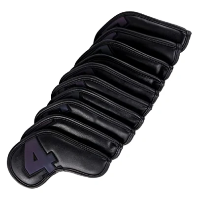 Image of Wresetly Golf Iron Covers Set of 10 Leather with Label Symphony Black
