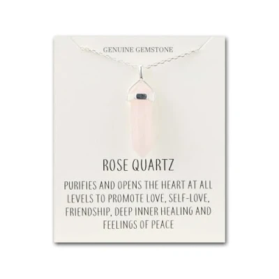 Image of Philip Jones Rose Quartz Gemstone Necklace with Quote Card