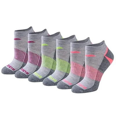 Image of Saucony Women&#039;s Rundry Performance Selective Cushion Socks, Available in S L (6, 12, Grey Assorted (6 Pairs), (Pack of 6)