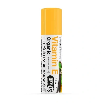 Image of Dr Organic Vitamin E Lip Balm, Moisturising, SPF 15, Mens, Womens, Natural, Vegetarian, Cruelty Free, Paraben &amp; SLS Recycled Recyclable, Organic, 5.7ml, Packaging may vary