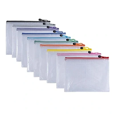 Image of Pack of 10 A3 Assorted PVC Mesh Coloured Zip Bags