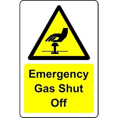 Image of Emergency Gas Shut Off Safety Sign Self Adhesive Sticker (200mm x 150mm)