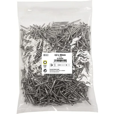 Image of Connex KL3264040 Universal Screws 4.0 x 40 mm 1 kg Large Pack Countersunk Head TX Torx Drive Partial Thread Stainless Steel/Screw Set/Screws in Bag