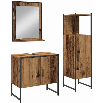Image of vidaXL 3 Piece Bathroom Cabinet Set Old Wood Engineered