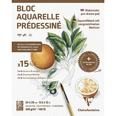 Image of Clairefontaine Ref 975726C Initiation No1 Watercolour Glued Pad (15 Sheets) 240 x 300mm in Size, 300gsm Etival Paper Suitabler for Learners