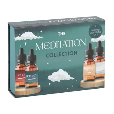 Image of Meditation Essential Oils Set 4 x 10ml Pre Blended Blends (Sandalwood, Thyme, Palo Santo) with Dropper Lids for Relaxation, Meditation, and Self Care Calm, Reset, Reflect, Renew