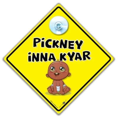 Image of Black Baby on Board Sign, Pickney Inna Kyar Afro Car Caribbean Sign 14cm x