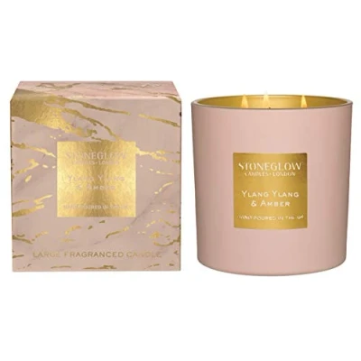 Image of Stoneglow Luna Ylang &amp; Amber Large 120 Milimetre 3 Wick Candle in Glass Vase