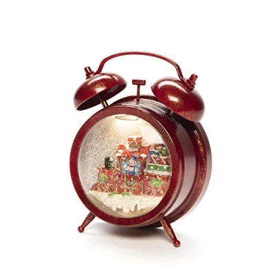 Image of Konstsmide Christmas LED Snow Globe Lantern Alarm Clock with Train Scene, Water Filled/Indoor (IP20)/Optional Eight Song Music/Battery Operated: 3XAA (Excl.)/Christmas 1 LED, Red
