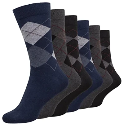 Image of Cob Stallion Black Socks for Men in Argyle, Heel and Toe Styles, Men’s Multipack 6 11 UK, (Argyle Pack)
