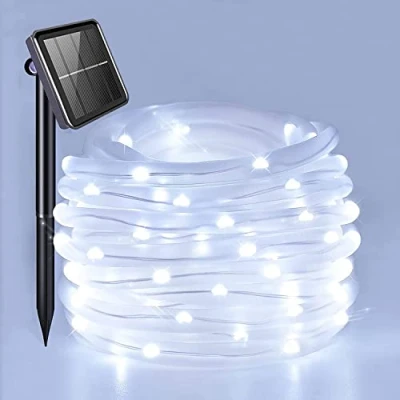Image of Ovker Solar Outdoor Rope Lights, 100led 10m/33Ft Christmas Tube Fairy 8 Modes Waterproof DIY String Lights for Garden/Fence/Patio/Party/Tree Decoration(Cool White)