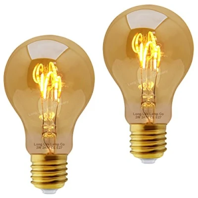 Image of Long Life Lamp Company 2 x Retro Vintage LED 2w Edison Style Spiral Filament Bulb Smoked Gold Glass A60 E27 Screw