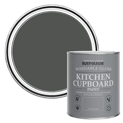 Image of Rust Oleum Grey Kitchen Cupboard Paint in Gloss Finish Graphite 750ml