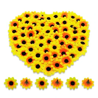 Image of Artificial Daisy Flower Heads 100pcs Fake Gerbera Petals Yellow &amp; Black for DIY Garland Craft Birthday Indoor Outdoor Party Easter Bonnet