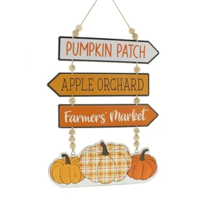 Image of Festive Productions Metal Hanging Pumpkin Signs Patch/Apple Orchard/Farmer&#039;s Market Orange/White 40cm x 23cm Halloween Decoration Autumn Themed Décor Autumnal