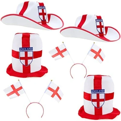Image of Toyland® England 6 Piece Party Wear Bundle Design Novelty Hats British Fancy Dress Euro World Cup Football