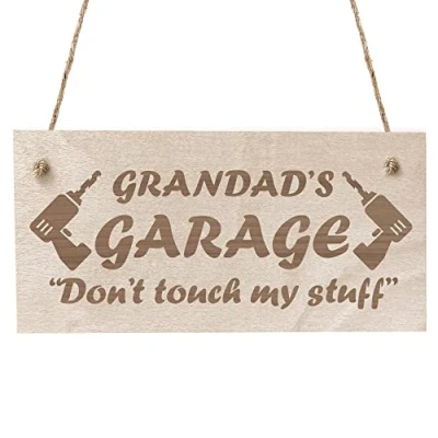Image of Red Ocean Grandads Garage Sign Hanging Plaque Funny Gift For Grandad Birthday Fathers Day From Grandchildren