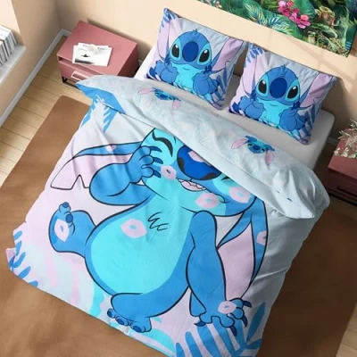 Image of Disney Stitch Duvet Cover and Pillowcase Set Kids Teens Bedding Bedroom Accessories Single or Double (Blue Double)