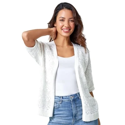 Image of Roman Womens Stitch Detail Knit Cardigan White Size 20 UK
