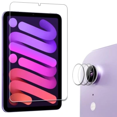 Image of ProCase 1 Pack Screen Protector for iPad Mini 7(A17 Pro) 2024 / 6 8.3 inch 2021 with 3 Camera Lens Protector, 9H Hardness HD Clear Tempered Glass Film Guard 7th 6th Generation