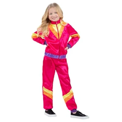 Image of Smiffys Costume &amp; Party Childs Pink 80s Tracksuit Shell Suit Fancy Dress Boys Girls Kids 1980s Medium