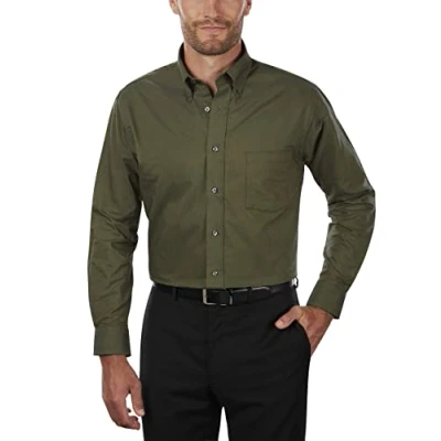 Image of Van Heusen Men&#039;s Dress Shirt Regular Fit Oxford Solid Buttondown Collar, Dark Green, 3XL