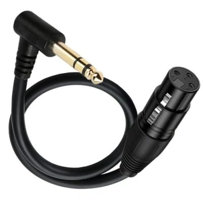 Image of Halokny XLR to 1/4 Cable, 90 Degree 6.35mm (1/4 Inch) Mono TRS Plug Male 3 pin Female Balanced Microphone Stereo Audio Converter Adapter 50cm/1.6Feet (XLR TRS)