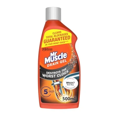 Image of Mr Muscle Drain Unblocker, Sink &amp; Cleaner, Fast Acting Heavy Duty Gel, Dissolves Clogs, Works 3x Better Than Bleach, Safe for All Pipes, 500ml