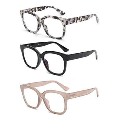 Image of JM 3 Pack Oversized Reading Glasses for Women Square Blue Light Blocking Computer Readers Spring Hinge +1.0