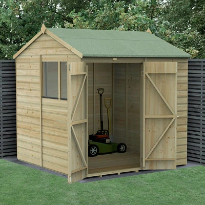 Image of 7&#039; x Forest Beckwood 25yr Guarantee Shiplap Pressure Treated Double Door Reverse Apex Wooden Shed (2.28m 2.12m)