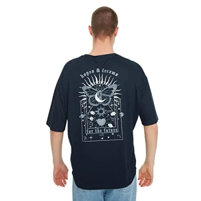 Image of Trendyol Man Young Oversize Basic Crew Neck Woven T Shirt Navy Blue