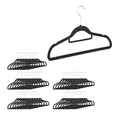 Image of Relaxdays XXL Clothes Hanger Set, Pants Rail, Tie Holder, Non Slip, Swivel, Pack of 50, Black