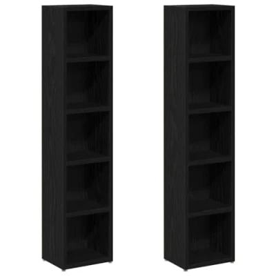 Image of vidaXL CD Cabinets Engineered Wood Storage Units Black Oak, Modern Design, 93.5 cm Tall, 2 Piece Set for Living Room/Bedroom